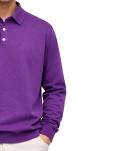 Sweat-shirt polo à manches longues pour homme, couleur violet personnalisé, en coton mélangé, col pull, décontracté, automne-hiver, OEM, vente en gros personnalisée - Product Image 3