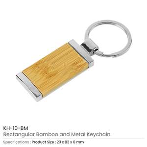 Porte-clés rectangulaires en bambou et métal 32 mm – Accessoire élégant pour autocollants et skins - Product Image 3