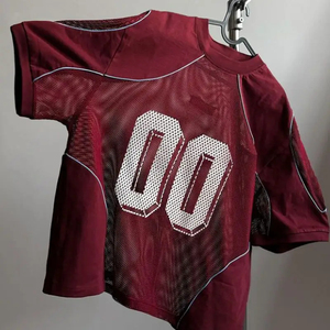 เสื้อฟุตบอลวินเทจตาข่ายทรงโอเวอร์ไซส์ เสื้อกีฬาแบบยูนิเซ็กซ์ ระบายอากาศได้ดี สไตล์สตรีทแวร์ ฮิปฮอป  รับสกรีนหมายเลขได้ - Product Image 2