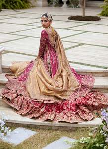 Burgundy Embroidered A-Line Traditional Zipper <b>Lehenga</b> Set Heavy Beaded Wedding Dress Long Sleeve Square Neck Floor Length - Product Image 3