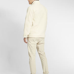 Men's Cream Fleece Pullover 1/4 Zip Sweater With Black Contrast Pocket Autumn Wear - Product Image 6