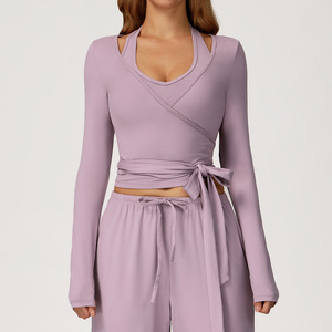 Conjunto de 2 Piezas de Ropa Deportiva Ecológica y Transpirable de Spandex/Nylon para Otoño, Traje de Yoga, Pantalones de Pilates, Top Cruzado de Ballet para Mujer - Product Image 3