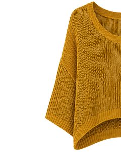 Suéter corto de punto holgado personalizado por el fabricante, estilo mostaza, para mujer, jersey de punto calado, informal, de manga ancha, top de moda. - Product Image 2