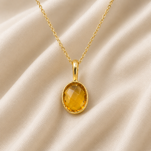Collier en pierre précieuse de quartz citrine |   Collier pendentif avec cadre en or |   Bijoux de mode bohèmes en cristal, cadeau pour femmes - Product Image 1