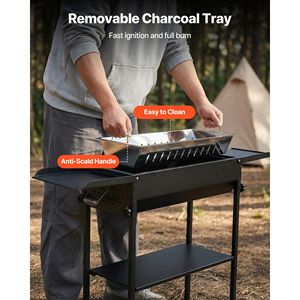 Griglia a Carbone Portatile Pieghevole con Altezza Regolabile e Tavolini Laterali, Rivestimento in Polvere ad Alta Temperatura per Barbecue - Product Image 4