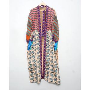 Silk Patchwork Kimono Robe Light Weight Colorful Silk <b>Cardigan</b> Bohemian Floral Print Patches Bathrobe For Women's - Product Image 6