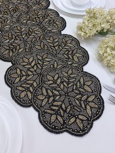 Embroidered Floral Table <b>Runner</b> Classic <b>Black</b> Polyester Home Decor Washable - Product Image 3