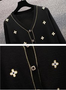 เสื้อคาร์ดิแกนคอวีผู้ชาย ระบายอากาศได้ดี ประดับมุกเทียม ติดกระดุม ถักลายเพชร ดีไซน์เนอร์สไตล์ - Product Image 3