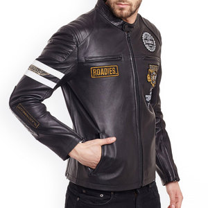 <b>Road</b> Men's PU Leather Motorcycle Jacket With Embroidered Patches Stand Collar Zipper Closure Biker Style Autumn Wear - Product Image 3