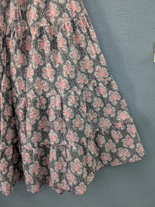 Elegant Grey Floral Tiered Maxi <b>Skirt</b> crafted in soft breathable cotton for effortless style and festive comfort - Product Image 5