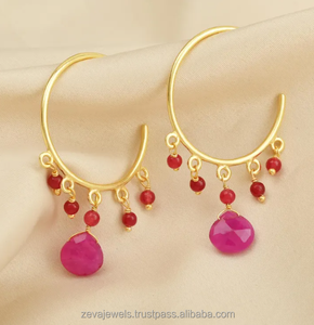 ต่างหูหยกทับทิมต่างหูห่วงดีไซน์แบบโบฮีเมียนเครื่องประดับชมพูกุหลาบสไตล์โบฮีเมียนสำหรับผู้หญิง - Product Image 3