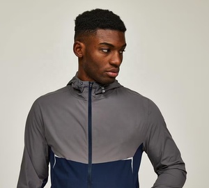 Chaqueta Deportiva TriPro para Hombre, con Capucha, Diseño Color Block Gris Marino, Cierre Completo, Ligera e Impermeable, de Poliéster/Nailon - Product Image 5