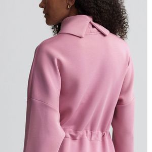 Sudadera de Felpa Francesa para Mujer, Estilo Invernal, Cintura Ajustada, Talla Grande, Color Rosa Sólido, Corte Holgado, 100% Algodón, Bordada, Lavada - Product Image 5