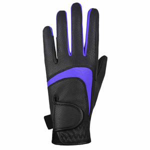 Gants d'équitation en similicuir pour hommes, noir et violet, avec grip, pour activités équestres en extérieur, fermeture auto-agrippante, coupe classique, couleur unie, 2026 - Product Image 1