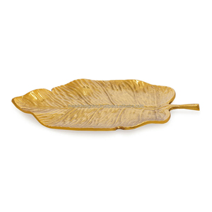 Plateau à feuilles en aluminium avec poignée antique plateau à bibelots plaqué or pour la décoration intérieure à bas prix - Product Image 2