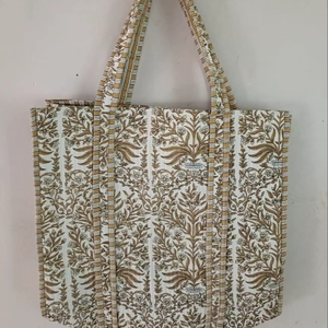 Bolso de playa acolchado de algodón para mujer, bolso de compras de algodón hecho a mano con estampado, bolso de hombro acolchado con estampado para chica - Product Image 1