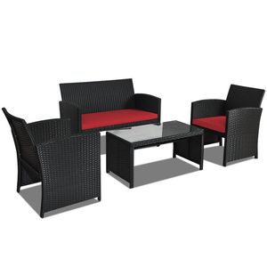 Set of 4 Rattan Patio Furniture with <b>Weather</b>-Resistant Cushions Tempered <b>Glass</b> Tabletop <b>Weather</b> Resistant Comfortable Stylish - Product Image 1