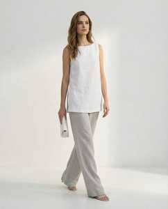 Chemisier d'été décontracté élégant pour femme, style vintage, 100 % lin, sans manches, col en V, coupe portefeuille, idéal pour le bureau, ODM - Product Image 3