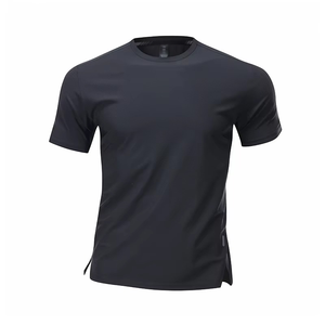 Men's <b>Black</b> Quick Dry Slim Fit Short Sleeve O-Neck Sporty T-<b>Shirt</b> Knitted Polyester Solid Color Blank Design - Product Image 6