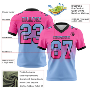เสื้อฟุตบอลอเมริกันแบบตาข่ายระบายอากาศ สีดำ ชมพู ฟ้าอ่อน ลายตารางไล่เฉดสี พร้อมโลโก้สั่งทำคุณภาพสูงแบบขายส่ง - Product Image 2