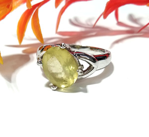 Natural Lemon Quartz Faceted Stone <b>Ring</b> 925 Solid Starling Silver <b>Ring</b> Amazing Color Lemon Stone Gift Birthstone <b>Ring</b> Jewelry - Product Image 2