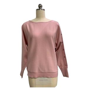 Pull en tricot rose poudré pour femme, col rond, manches longues, avec détail boutonné sur les manches, haut décontracté et tendance, confortable et chaud - Product Image 2