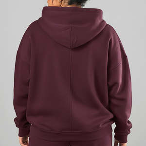 Sudaderas con capucha y cremallera completa personalizadas para mujer en venta, de algodón polar con patrón liso, estilo vintage con hombros caídos para mujer - Product Image 5