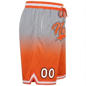 Pantalones Cortos de Baloncesto Sublimados Personalizados para Hombre, de Malla con Degradado Naranja y Gris, con Cordón Ajustable, Bolsillos y Logotipo Frontal - Product Image 3