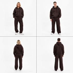 Ensemble de survêtement oversize à capuche zippé 100% Coton Polyester, comprenant un sweat à capuche zippé à épaules tombantes et un pantalon de survêtement large et ample - Product Image 6