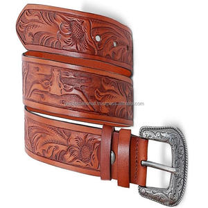 Cinturón de herramientas de cuero occidental original para hombre con grabado de diseño de toro de cuerno personalizado hecho a mano clásico con hebilla antigua elegante - Product Image 6