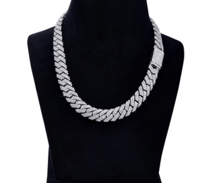 Men's Rhodium Plated Silver Moissanite Prong Set <b>Statement</b> <b>Necklace</b> Link Chain Luxury Style Everyday Wear - Product Image 1