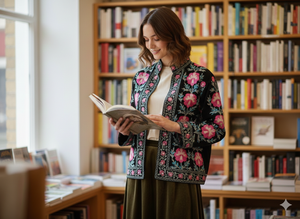 Blouson Bomber Unisexe en Velours Tricoté Matelassé Brodé Suzani Style Bohème Respirant Hiver Ethnique Chic Vintage Cadeau pour Elle - Product Image 2