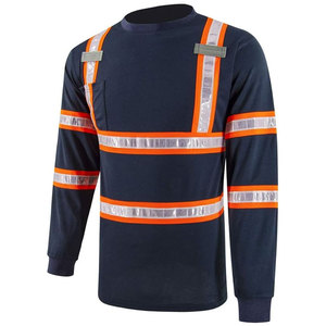 เสื้อเชิ้ตทำงานแขนยาวสีกรมท่าสำหรับผู้ชาย พร้อมแถบสีส้มและผ้าโพลีเอสเตอร์ระบายอากาศได้ดี - Product Image 5