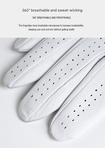 Guantes de Carreras Blancos de Dedo Completo con Paneles Negros, Diseño Antideslizante, de Cuero, para Uso en Exteriores, Unisex, Estilo Pull-On - Product Image 4