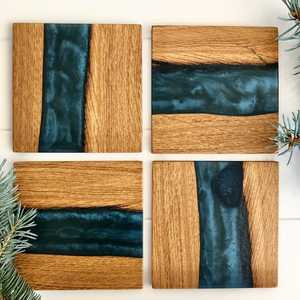 Sous-verres décoratifs modernes carrés en résine et bois faits à la main de qualité supérieure, diamètre 350 mm, pour tasses à café, verres et mugs - Product Image 1