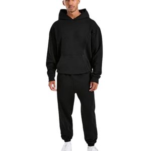 Ensemble de survêtement pour homme, sweat-shirt noir surdimensionné et pantalon assorti, deux pièces, streetwear décontracté, vêtements de sport, jogging - Product Image 4