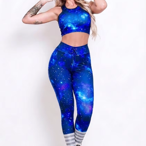 Conjunto de Yoga para Mujer, de la Mejor Calidad, Texturizado, con Costuras Sólidas, Estampado Digital, 2 Piezas, Transpirable, Cintura Alta - Product Image 1