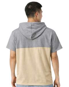 Camiseta con Capucha de Manga Corta para Hombre, Estilo Casual, Bloques de Color, Sudadera con Capucha, Algodón Suave, Gris Beige, Moda Urbana de Verano, Holgada - Product Image 2