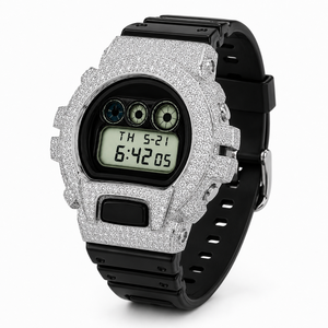Reloj Digital de Lujo con Incrustaciones de Moissanita, Resistente al Agua 3BAR, Caja de Acero Inoxidable, Correa de Silicona Negra, Unisex - Product Image 6
