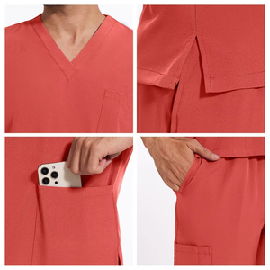 Men's <b>Scrub</b> <b>Sets</b> V-Neck Short Sleeve Uniforms Hospital Wear Blue Black Polyester Knitted Pants <b>Set</b> - Product Image 5