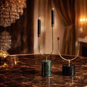 Ensemble de porte-bougies en métal et marbre, design moderne en forme de U, base élégante, décoration durable pour salle à manger de luxe, salon et cadeaux - Product Image 1