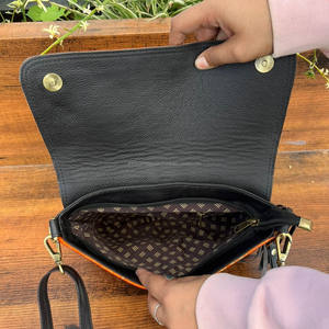 Western Handcrafted <b>Crossbody</b> Wristlet <b>Purse</b> Metallic Hair on Hide Fur Leather with Tassel Chain Decoration Multi-Color Fur Bags - Product Image 6