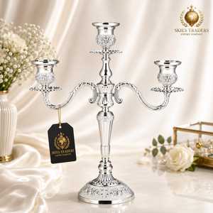 <b>Silver</b> 3 Arms Embossed Metal Eco-Friendly Handmade Heat Resistant <b>Lantern</b> Durable Elegant Wedding Table Centerpiece Wholesale - Product Image 1