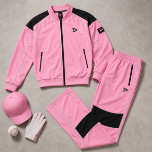Ensemble de survêtement de baseball personnalisé pour homme, rose, veste zippée intégrale, pantalon large, uniforme d'entraînement d'équipe OEM - Product Image 4