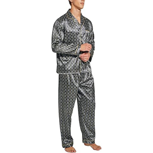Winter Warm <b>Men</b> Night Suit Long Sleeve Button Front Collar Long Pants <b>Set</b> Drawstring Waist Soft Breathable Home Wear - Product Image 2