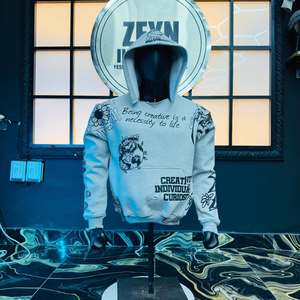 Sudadera con capucha unisex de streetwear, extragrande, de algodón 100% de alto gramaje, estilo vintage, con cremallera, efecto desgastado y lavado ácido - Product Image 1