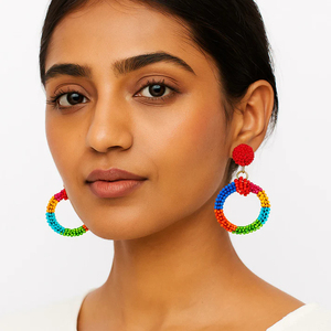 ต่างหูเม็ดลูกปัดหลากสีทรงหยดน้ำ งานแฮนด์เมด สไตล์โบโฮ เครื่องประดับแฟชั่นสำหรับผู้หญิงและเด็กผู้หญิง สวมใส่ได้ทุกวัน เหมาะเป็นของขวัญ - Product Image 2