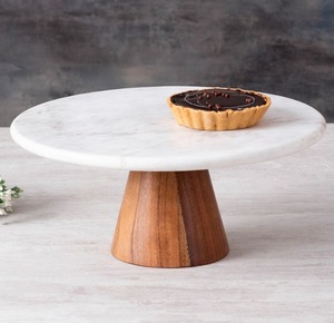 Round Marble <b>Cake</b> Stand with Wooden Base Handmade Circle Dessert Display Stand for Home Use - Product Image 2