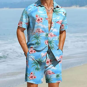 Ensemble décontracté deux pièces pour homme : chemise et short pour les vacances à la plage, grande taille, léger - Product Image 4