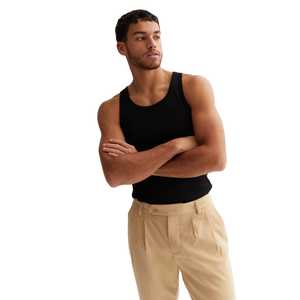 Camiseta sin mangas de punto con cuello redondo para hombre, color negro, informal, lisa - Product Image 3